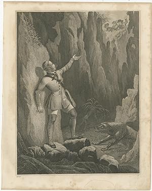 Antique Print of a Hunter and a Wolf by Hoffmann (1847)