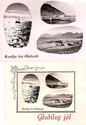 Kvedja Fra Olafsvik 2x Vintage Polish Greeting Card Ship RPC Postcard