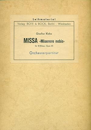 Bild des Verkufers fr Missa Miserere nobis zum Verkauf von Adam Bosze Music Antiquarian