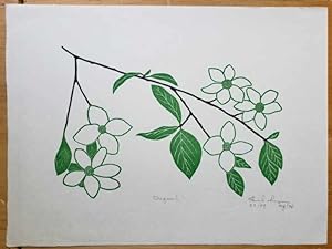 Linoleum Block Print of a Northern California Plant or Flower: Dogwood. Signed and Numbered by Dr...