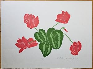 Linoleum Block Print of a Northern California Plant or Flower: Cyclamen. Signed and Numbered by D...