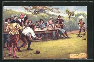 Ansichtskarte Old English Sports, Bowls, Männer beim Kegeln