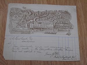 Imagen del vendedor de Billhead with Attractive Design to: T. B. Rowland ESQ, Sandycove, Dublin. Sir / Yours Received We Do not Recognise You in the Matter of the the "kingdom Monthly" Therefore Have Not Applied to You, Yours Faithfully, Powderly a la venta por Dublin Bookbrowsers