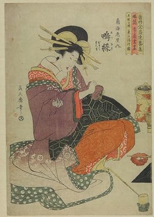Kitagawa Tsukimaro Practicing The Tea Ceremony Japan Painting Postcard