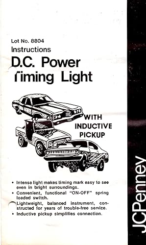 Image du vendeur pour Instructions for D.C. Power Timing Light with Inductive Pickup (Lot No. 8804) mis en vente par Book Booth