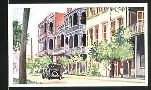 Bild des Verkufers fr Sammelbild Stollwerck Schokolade, Reise um die Welt, New Orleans, Strasse im alten Stadtviertel zum Verkauf von Bartko-Reher
