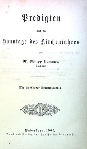 Bild des Verkufers fr Predigten auf die Sonntage des Kirchenjahres. zum Verkauf von books4less (Versandantiquariat Petra Gros GmbH & Co. KG)