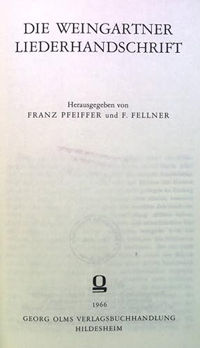 Imagen del vendedor de Die Weingartner Liederhandschrift. a la venta por books4less (Versandantiquariat Petra Gros GmbH & Co. KG)