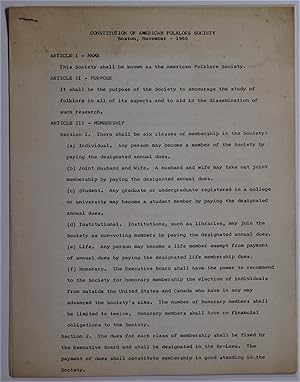 Constitution of American Folklore Society, Boston, November - 1966