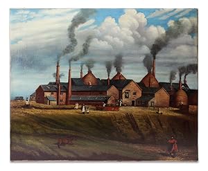 1840s to 1860s Bottle Kilns and Pottery Factory Folk Art Painting