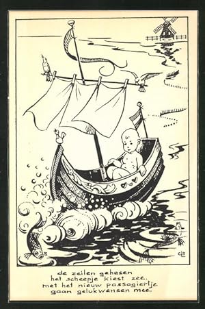 Ansichtskarte Kinderfürsorge, Kleinkind in einem Segelboot