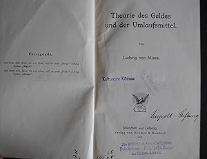 Immagine del venditore per Theorie des Geldes und der Umlaufsmittel. venduto da Antiquariat C. Dorothea Mller