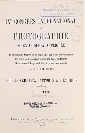 IX e CONGRES INTERNATIONAL DE PHOTOGRAPHIE SCIENTIFIQUE ET APPLIQUEE