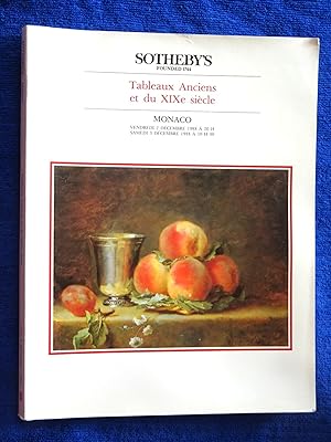 Seller image for Tableaux Anciens et du XIXe Siecle 2 & 3 Decembre 1988. Sotheby's Monaco Auction Catalogue for sale by Tony Hutchinson