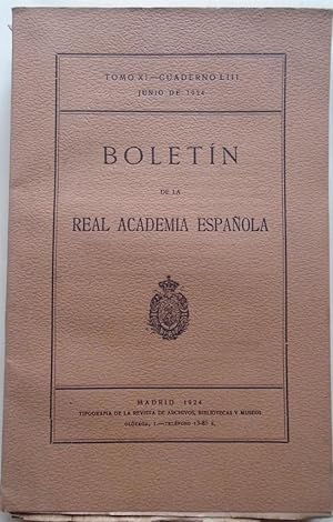 Image du vendeur pour Boletn de la Real Academia Espaola. Tomo XI, cuaderno LIII, junio de 1924. mis en vente par Carmichael Alonso Libros