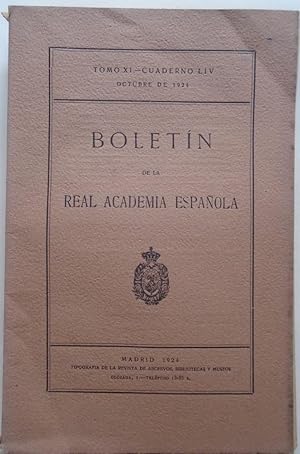 Image du vendeur pour Boletn de la Real Academia Espaola. Tomo XI, cuaderno LIV, octubre de 1924. mis en vente par Carmichael Alonso Libros