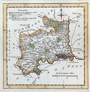 Antique Map MIDDLESEX, LONDON, Thomas Kitchin Pocket Atlas, Original 1769