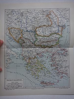 Meyers Antique Colored Map of BALKAN-HALBINSEL (1890)