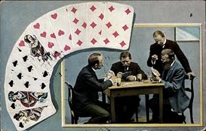 Künstler Ansichtskarte / Postkarte Männer beim Kartenspiel, Spielkarten