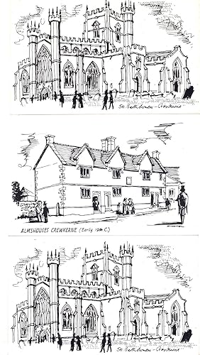 Crewkerne Somerset Almshouses 3x Artist Painting Postcard s