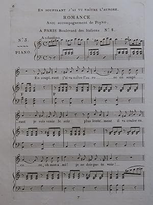 Imagen del vendedor de En soupirant J'ai vu Natre L'Aurore Romance Chant Piano ca1820 a la venta por partitions-anciennes