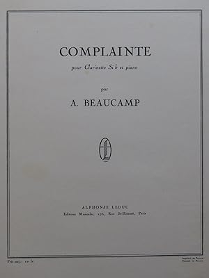 Imagen del vendedor de BEAUCAMP Albert Complainte Piano Clarinette 1951 a la venta por partitions-anciennes