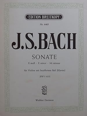 Image du vendeur pour BACH J. S. Sonate E moll BWV 1023 Piano Violon mis en vente par partitions-anciennes