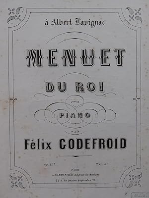 Seller image for GODEFROID Flix Menuet du Roi Piano ca1860 for sale by partitions-anciennes