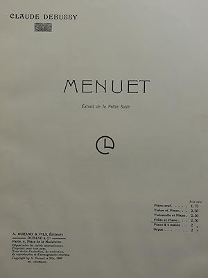 Bild des Verkufers fr DEBUSSY Claude Menuet Piano Violon zum Verkauf von partitions-anciennes