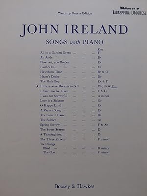 Immagine del venditore per IRELAND John If there were dreams to sell Piano Chant venduto da partitions-anciennes