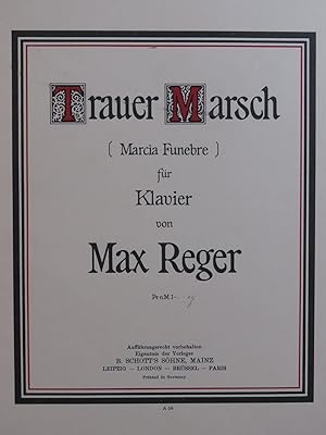 Bild des Verkufers fr REGER Max Marcia Funebre Piano 1910 zum Verkauf von partitions-anciennes