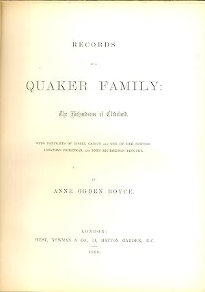 Imagen del vendedor de Records of a Quaker family: the Richardsons of Cleveland a la venta por CHARLES BOSSOM