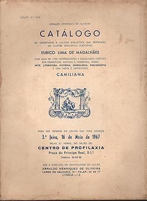 CATÁLOGO LEILÃO Nº 274: Da importante e valiosa biblioteca que pertenceu ao ilustre bibliófilo po...