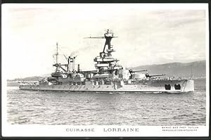 Carte postale franz. Schlachtschiff Lorraine geht auf Fahrt