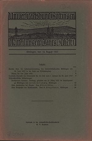 Universitätsbund Göttingen. Mitteilungen, JG. 9, HEFT 1.
