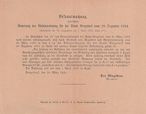 Bekanntmachung, betreffend Änderung der Abfuhrordnung für die Stadt Bergedorf vom 20. Dezember 18...