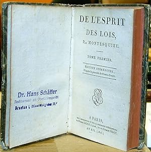 Image du vendeur pour De L'Esprit Des Lois by Montesquieu mis en vente par Robinson Street Books, IOBA