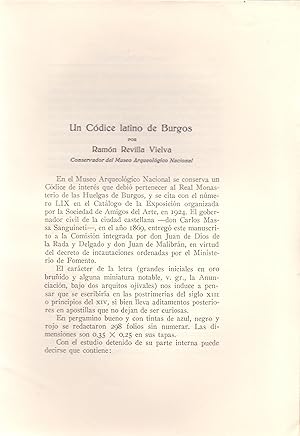 Bild des Verkufers fr UN CODICE LATINO DE BURGOS (EXTRAIDO ORIGINAL DEL AO 1934, ESTUDIO COMPLETO TEXTO INTEGRO) zum Verkauf von Libreria 7 Soles