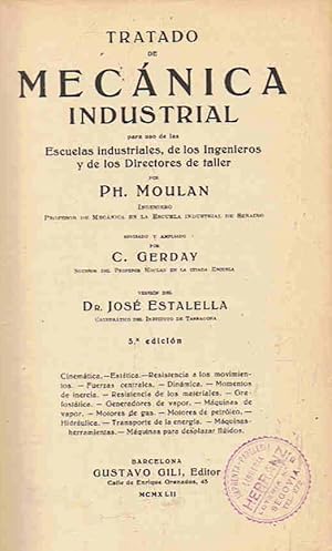 Seller image for TRATADO DE MECNICA INDUSTRIAL PARA USO DE LAS ESCUELAS INDUSTRIALES, DE LOS INGENIEROS Y DE LOS DIRECTORES DE TALLER for sale by Librera Torren de Rueda