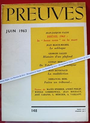 Image du vendeur pour PREUVES - Revue n148 (1963) Brsil, Witold Gombrowicz, Quito, Maupassant, Gide mis en vente par Bouquinerie Spia