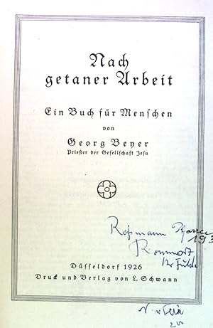 Seller image for Nach getaner Arbeit: ein Buch fr Menschen. for sale by books4less (Versandantiquariat Petra Gros GmbH & Co. KG)