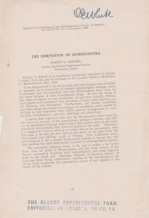 Seller image for The Derivation of Hymenoptera by Nabours, Robert K. for sale by Robinson Street Books, IOBA