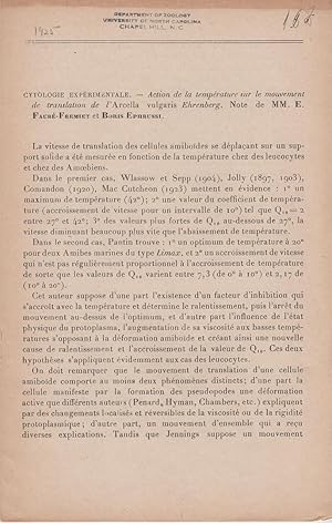 Seller image for Action de la Temperature sur le Mouvement de Translation de L'Arcella Vulgaris Ehrenberg by Faure-Fremiet, E. and Ephrussi, Boris for sale by Robinson Street Books, IOBA