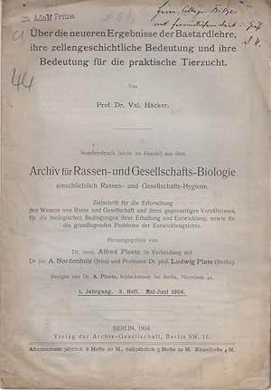 Seller image for Uber die neueren Egebnisse der Bastardlehre, ihre zellengeschichtliche Bedeutung und ihre Bedeutung fur die praktische Tierzucht by Hacker, Valentin for sale by Robinson Street Books, IOBA