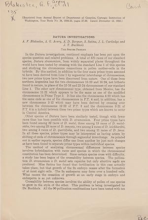 Seller image for Datura Investigations by Blakeslee, A.F.; Avery, A.G.; Bergner, A.D.; Satina, S.; Cartledge, J.L.; and Buchholz, J.T. for sale by Robinson Street Books, IOBA