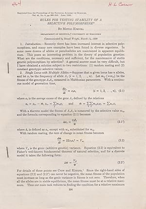 Bild des Verkufers fr Rules for Testing Stability of a Selective Polymorphism by Kimura, Motoo zum Verkauf von Robinson Street Books, IOBA