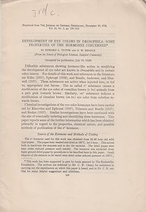 Seller image for Development of Eye Colors in Drosophila: Some Properties of the Hormones Concerned by Tatum, Edward L. and Beadle, G.W. for sale by Robinson Street Books, IOBA