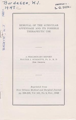 Seller image for Removal of the Auricular Appendage and its Possible Therapeutic Use by Burdette, Walter J. for sale by Robinson Street Books, IOBA