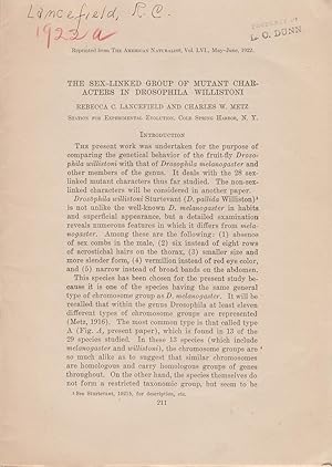 Seller image for The Sex-Linked Group of Mutant Characters in Drosophila Willistoni by Lancefield, Rebecca C. and Metz, Charles W. for sale by Robinson Street Books, IOBA