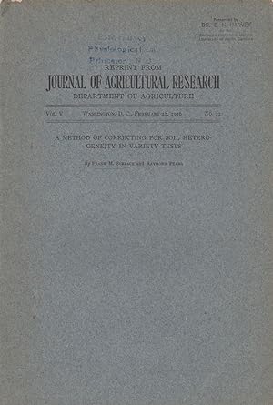Image du vendeur pour A Method of Correcting for Soil Heterogeneity in Variety Tests by Surface, Frank M. and Pearl, Raymond mis en vente par Robinson Street Books, IOBA
